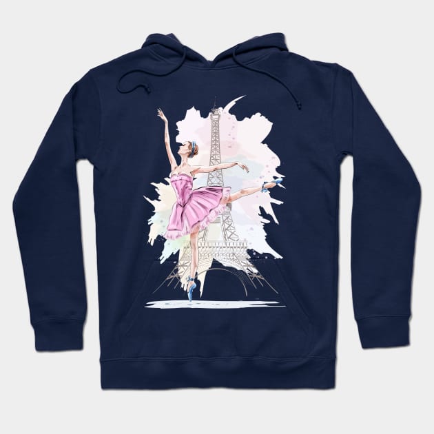 ballerina posing Eiffel tour Hoodie by Mako Design 